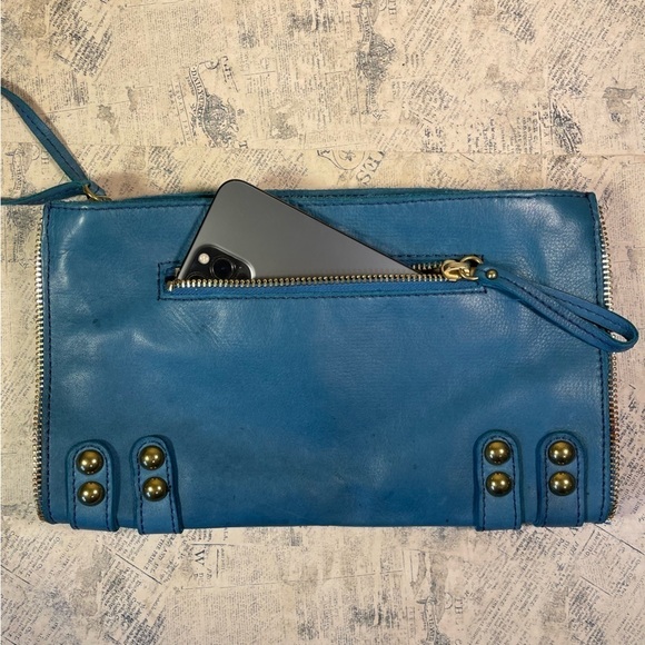 Linea Pelle Double Zipper Clutch with studs and decorative zipper around - Picture 11 of 12